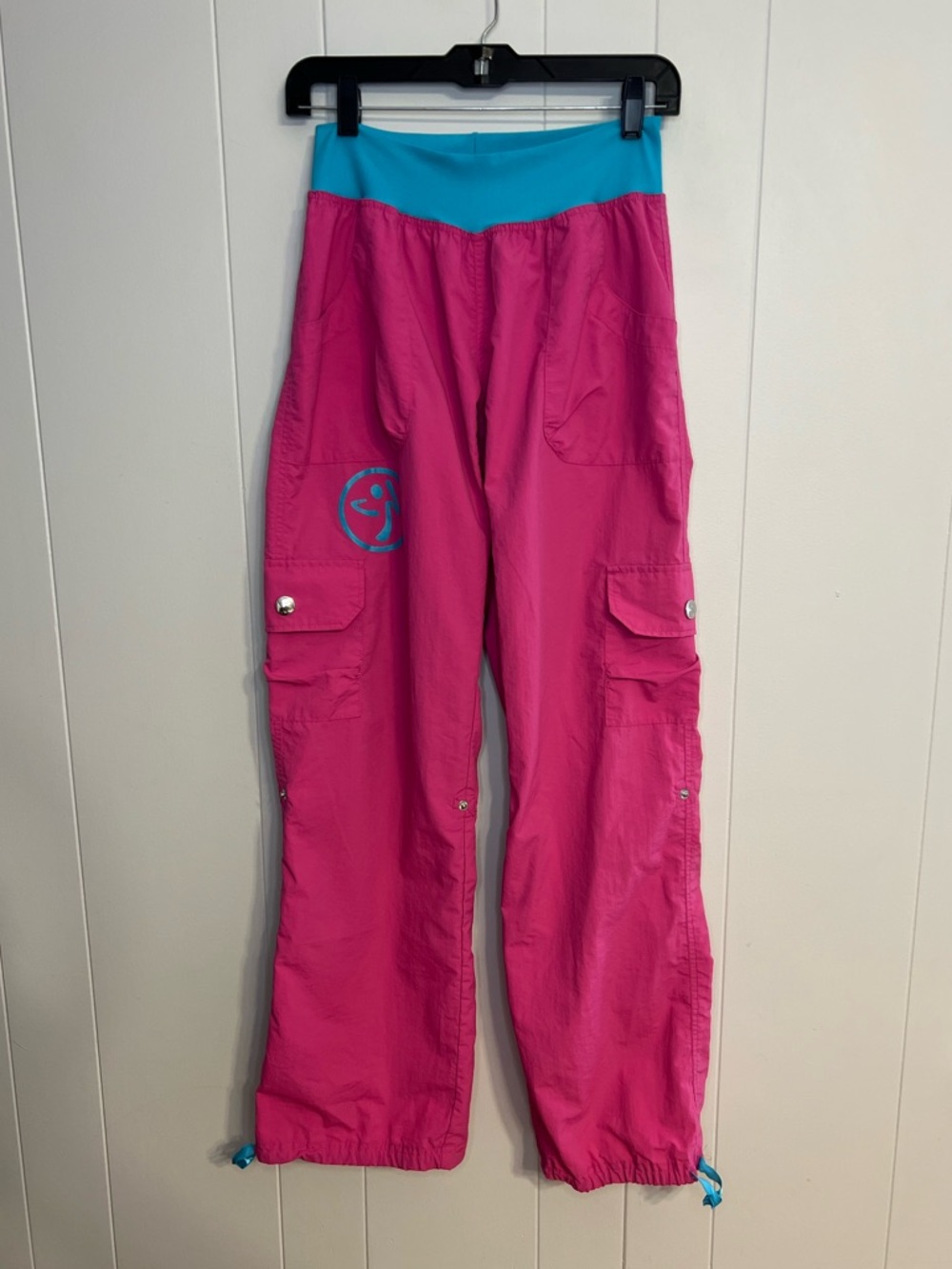 Zumba Ultimate‎ Party Cargo Pants Size L In Raspberry Rose/Scuba Blue